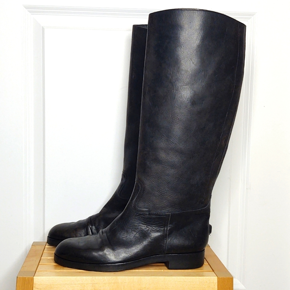 Golden Goose Black Leather Knee-High Heeled Boots